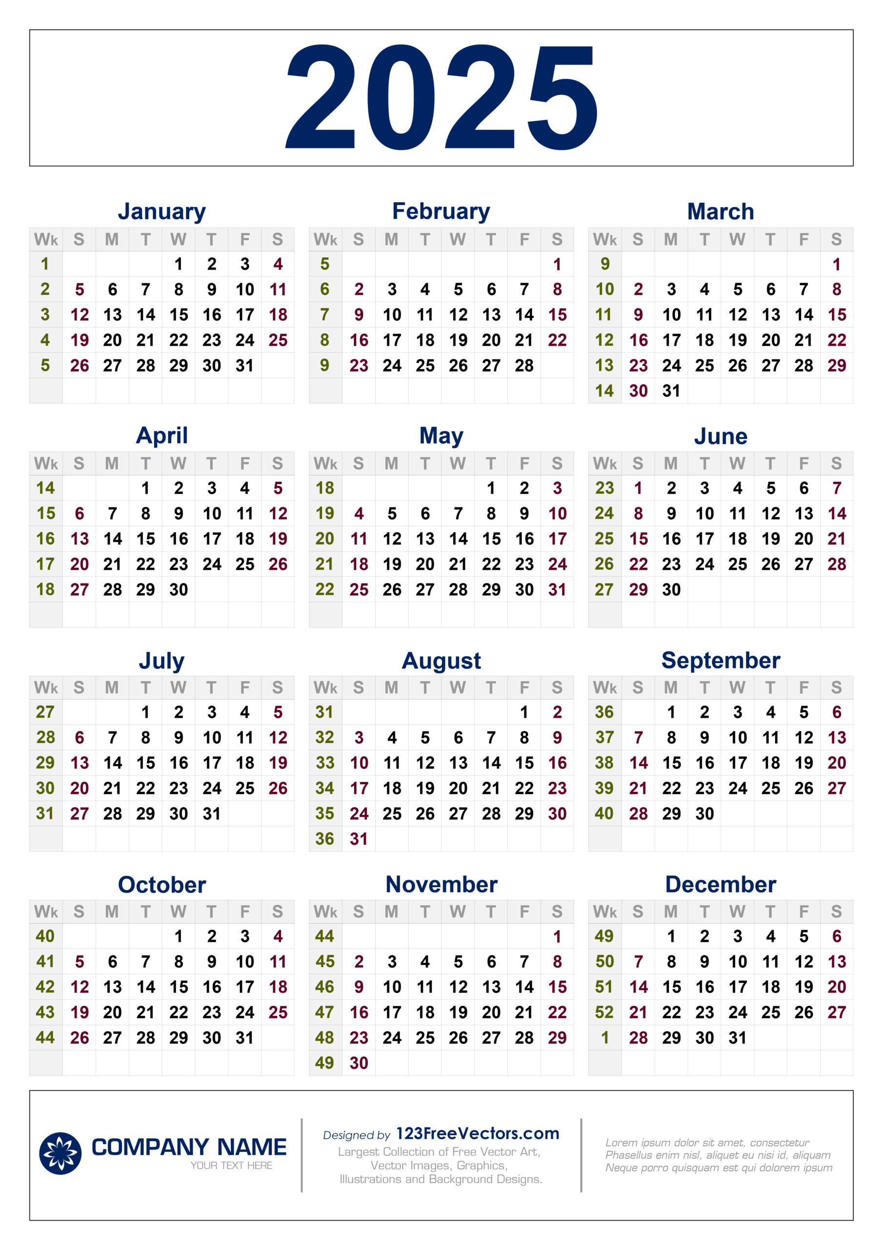 Free Download 2025 Calendar With Week Numbers with Free Printable Calendar 2025 With Week Numbers