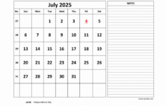 Free Download Printable July 2025 Calendar, Large Space For within July 2025 Calendar Printable With Notes