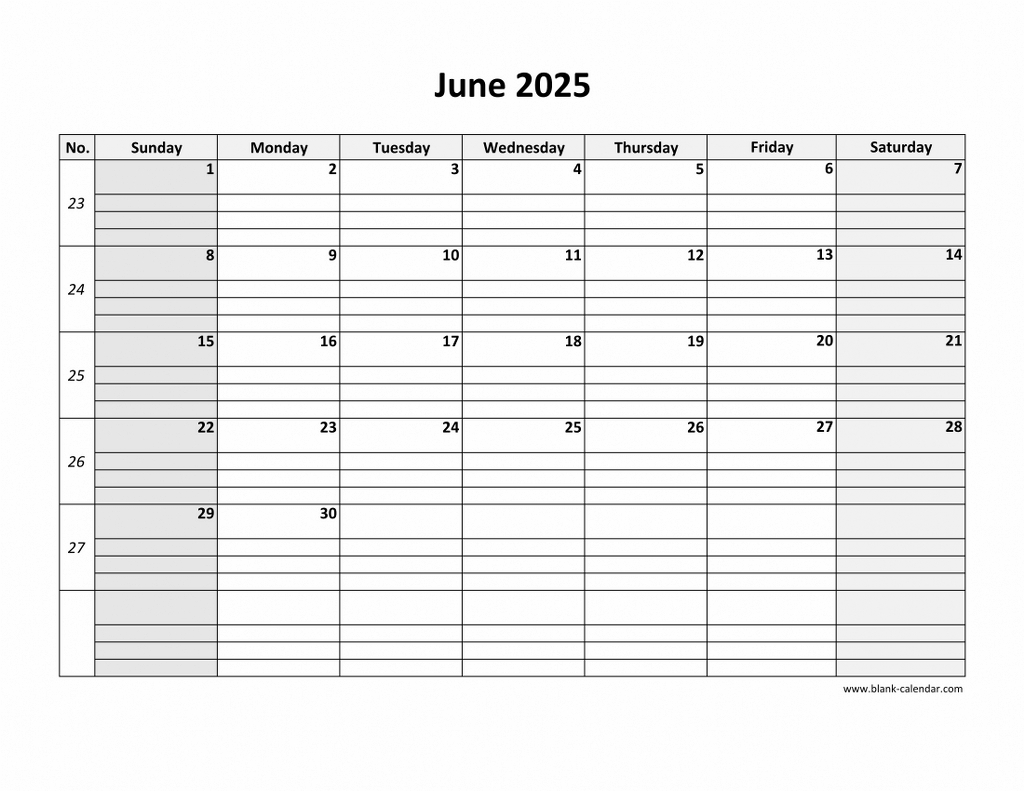Free Download Printable June 2025 Calendar, Large Box Grid, Space intended for June Printable Calendar 2025 With Lines