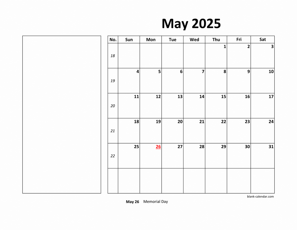 Free Download Printable May 2025 Calendar, Large Box, Holidays in Printable Calendar 2025 Large Boxes