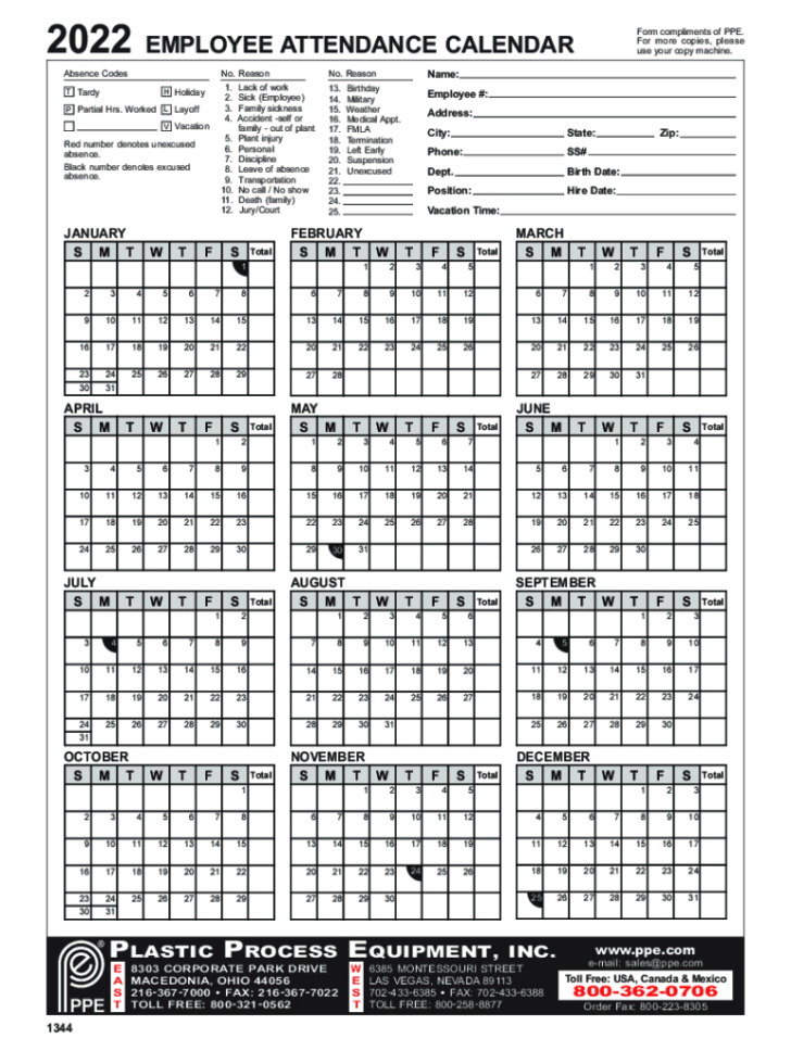 2025 Employee Attendance Calendar Printable Free