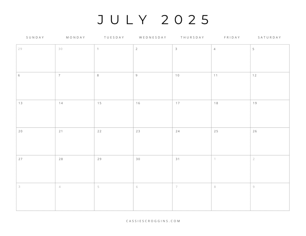 Free Printable 2025 Blank Calendar Templates (All 12 Months) with regard to Blank Calendar July 2025 Printable