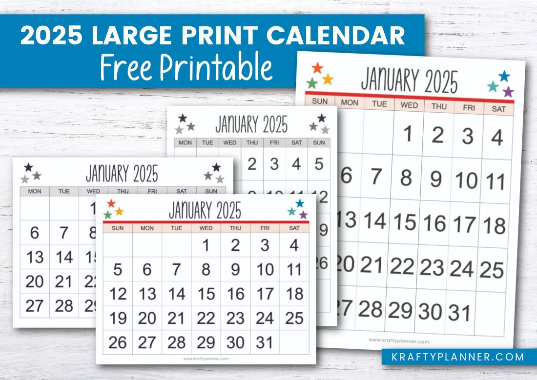 Free Printable 2025 Large Print Calendar — Krafty Planner within Printable Calendar 2025 Large Print Free