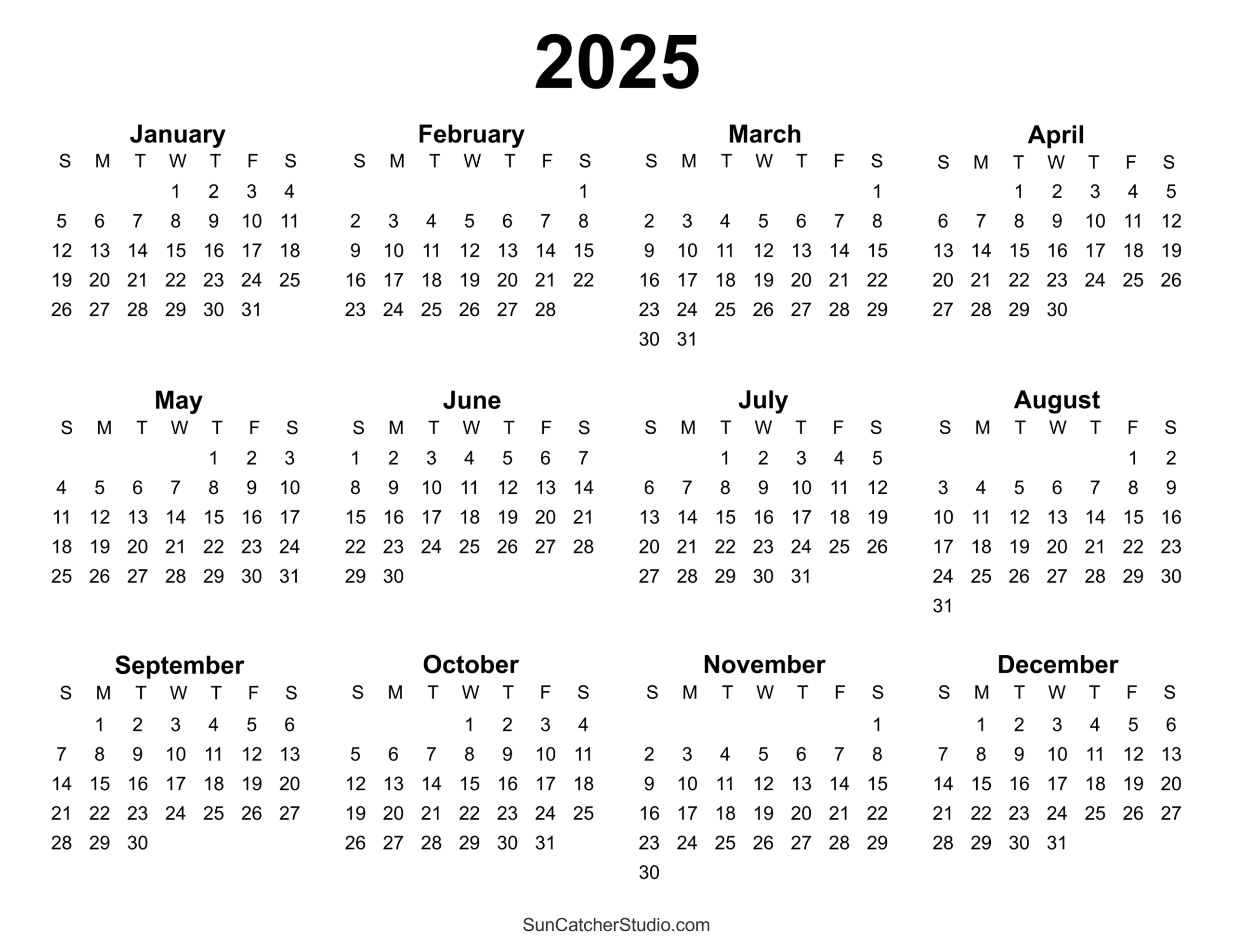 Free Printable 2025 Yearly Calendar – Free Printables, Monograms with regard to Printable Calendar 2025 12 Month Free