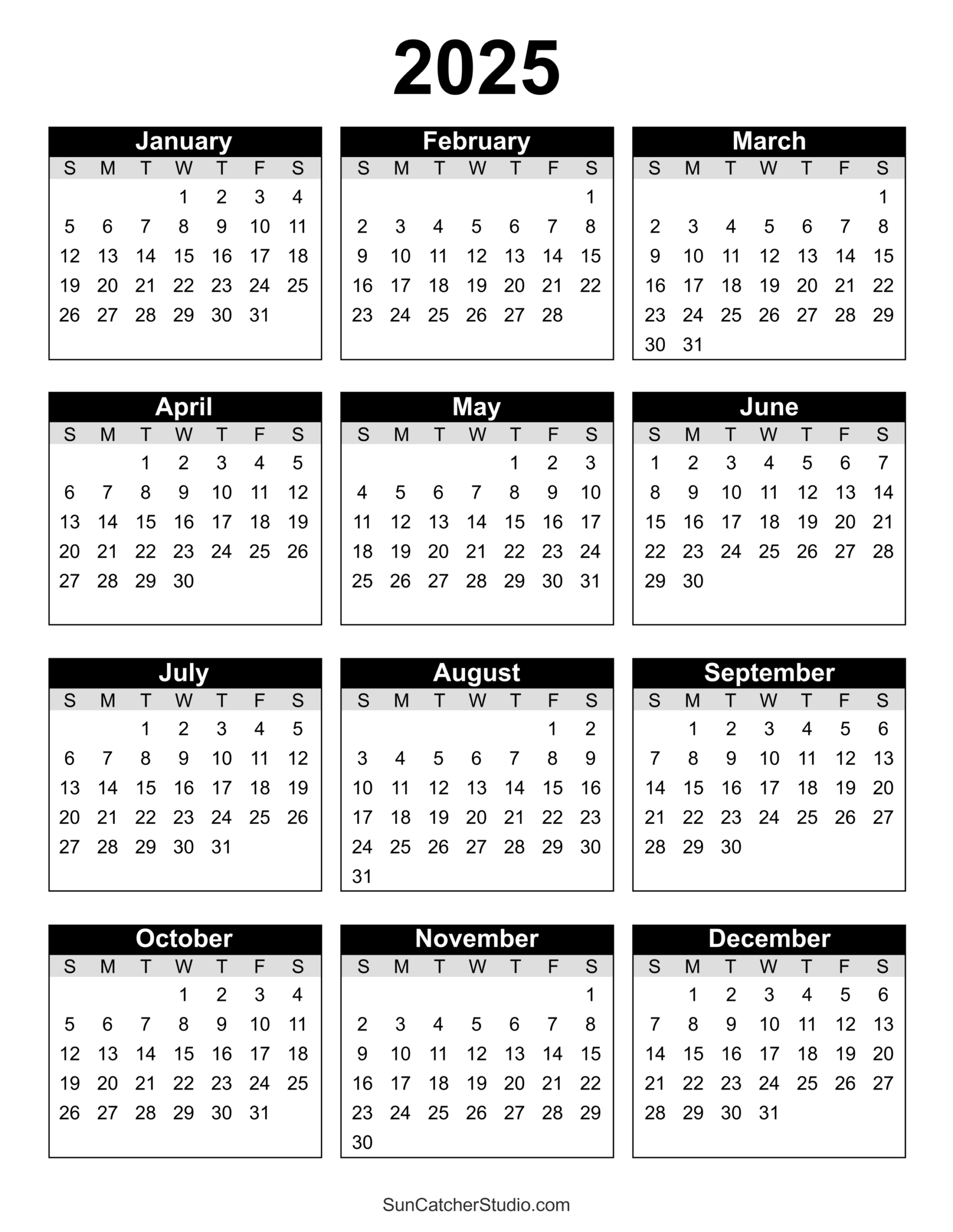 Free Printable 2025 Yearly Calendar – Free Printables, Monograms within Free Printable Calendar 2025 Yearly