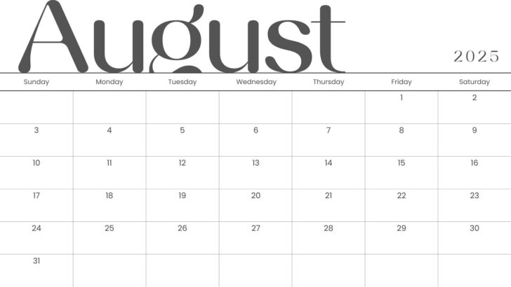 Blank August Calendar 2025 Printable
