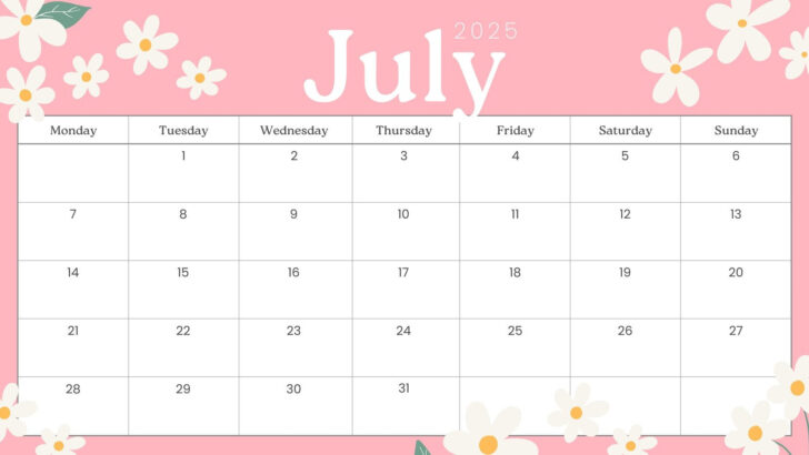 July Calendar 2025 Cute