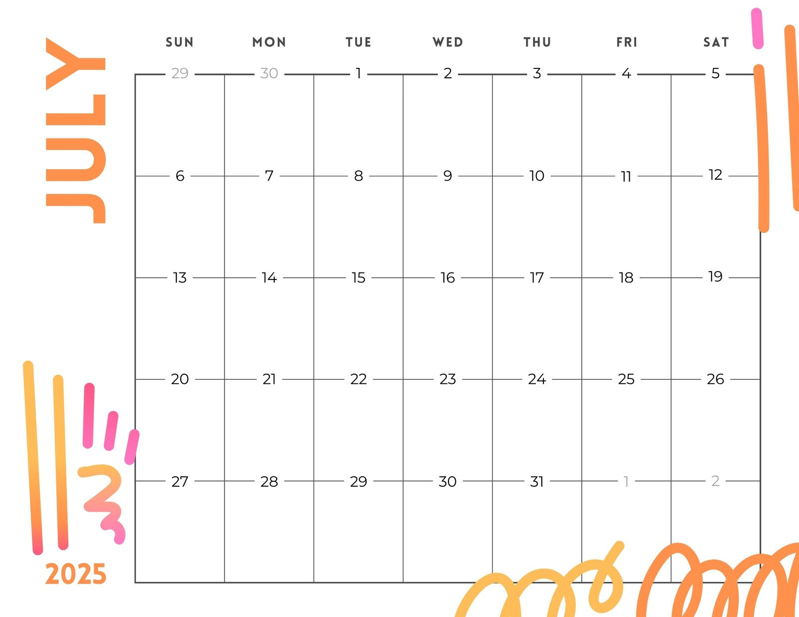 Free Printable, Custom July 2025 Calendar Templates | Canva within July 2025 Calendar with Lines
