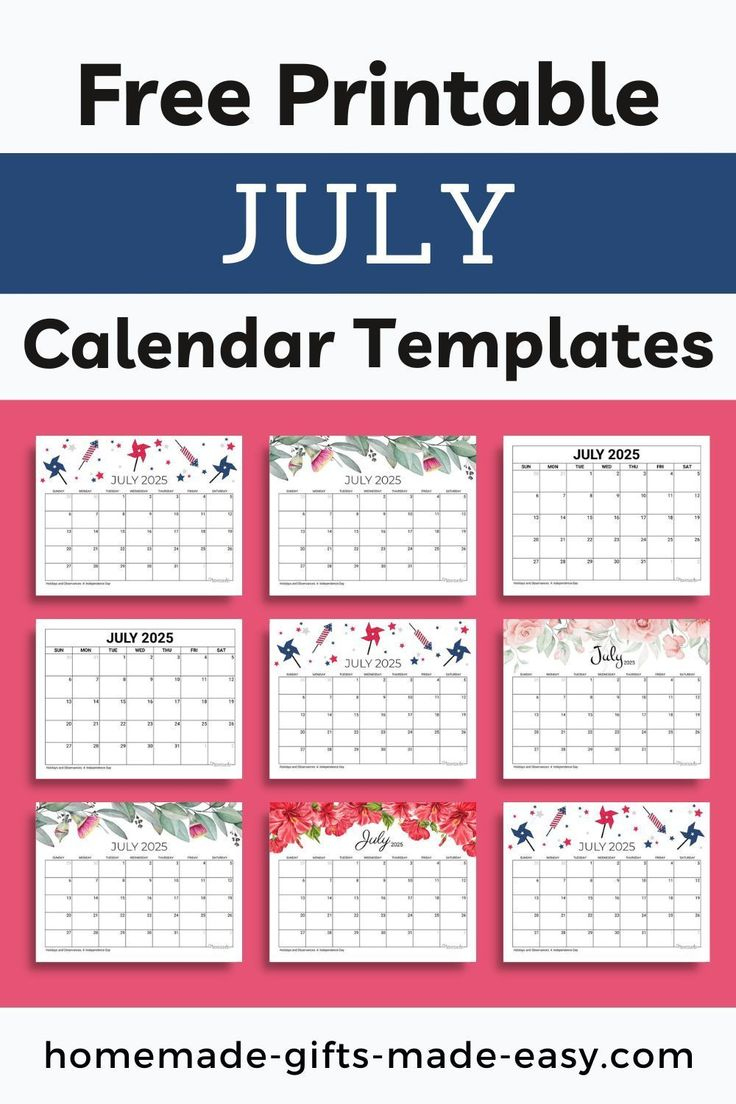 Free Printable July 2025 Calendar With Holidays | Homemade Gifts intended for July 2025 Calendar Homemade Gifts Made Easy