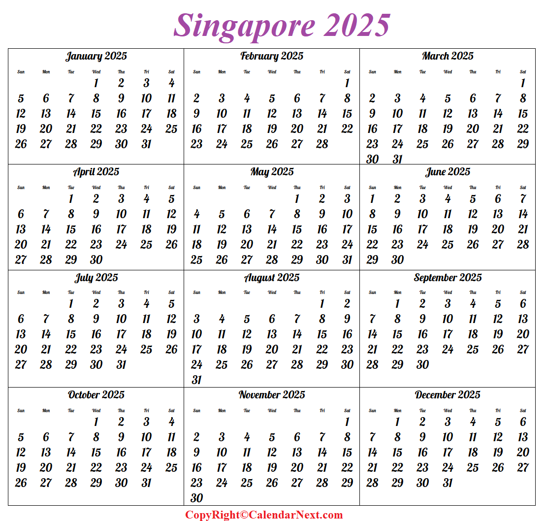 Free Singapore 2025 Calendar Printable With Holidays inside Printable Calendar 2025 Singapore