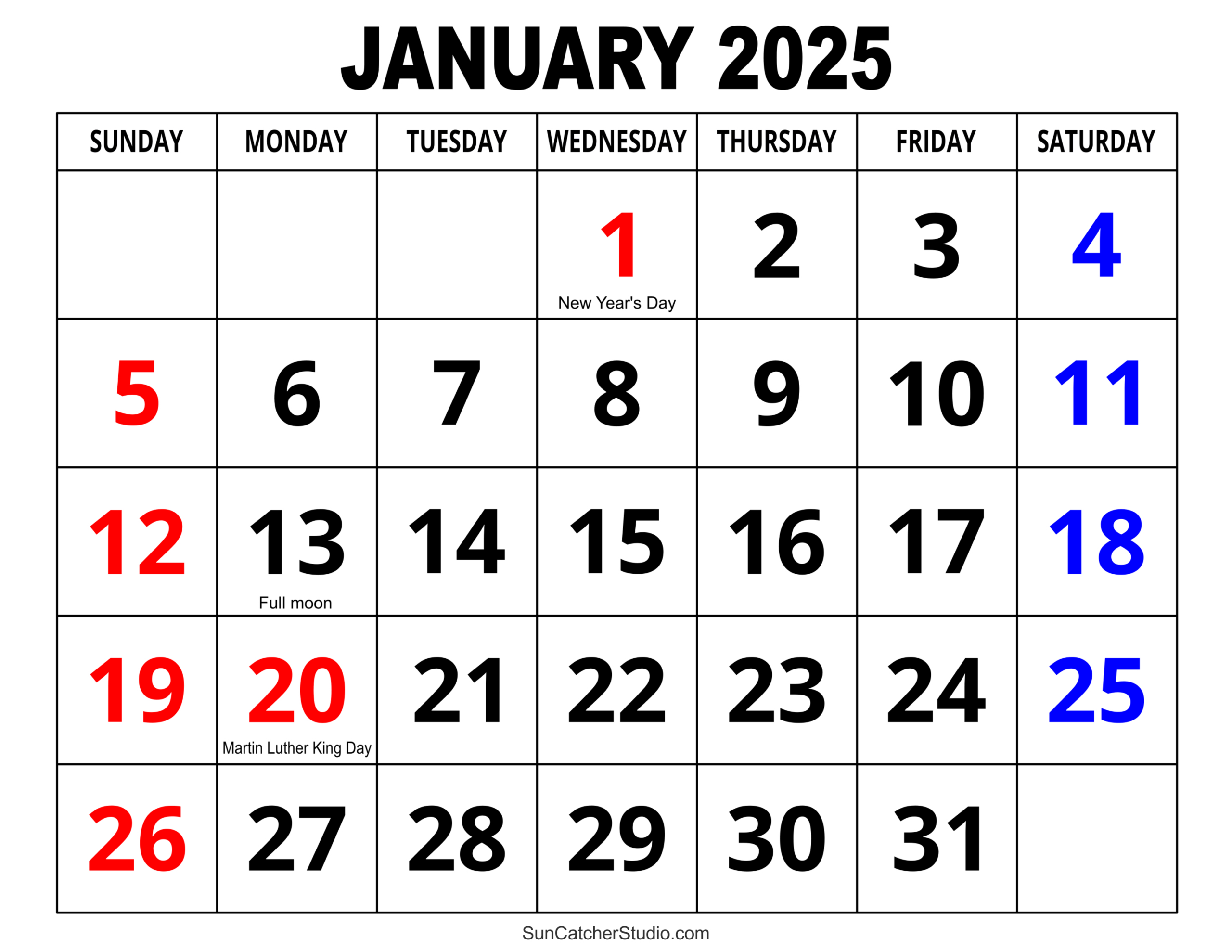 January 2025 Calendar (Free Printable) – Free Printables in Printable Calendar 2025 Large Print Free