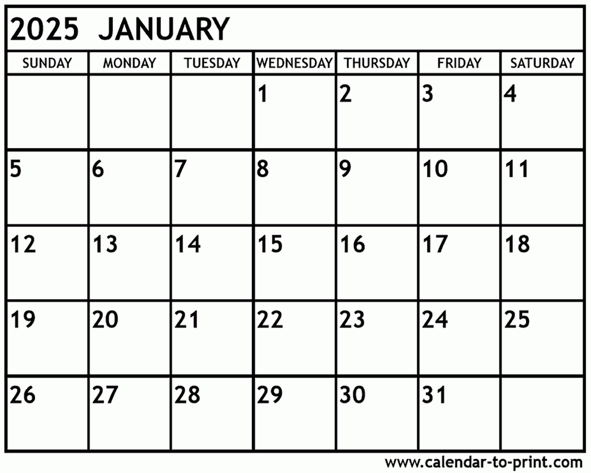 January 2025 Calendar Printable throughout January Printable Calendar 2025 Free