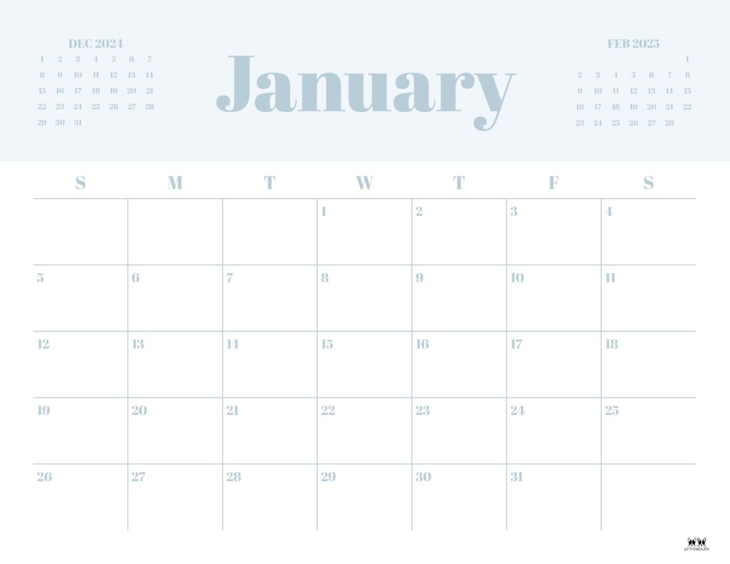 January 2025 Calendars - 107 Free Printables | Printabulls throughout January Free Printable Calendar 2025