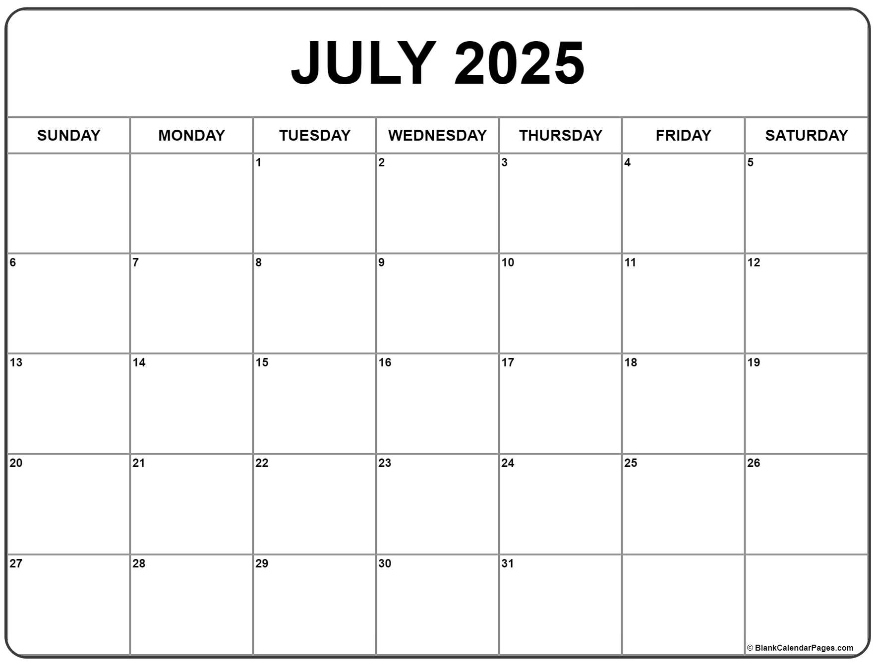 July 2025 Calendar | Free Printable Calendars inside July Calendar 2025 Printable Free Pdf