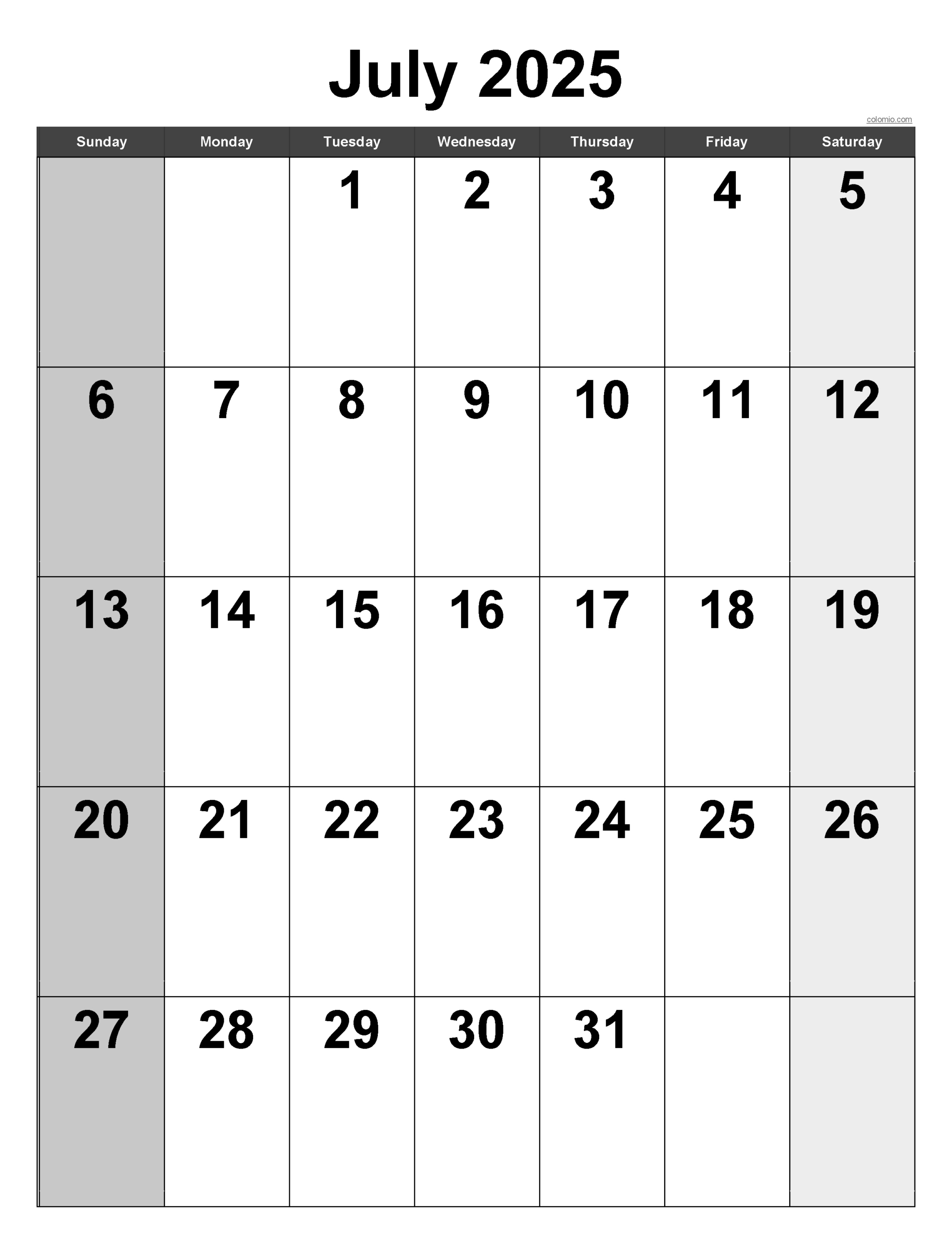 July 2025 Calendar | Free Printable Pdf, Xls And Png inside July 2025 Calendar Vertical