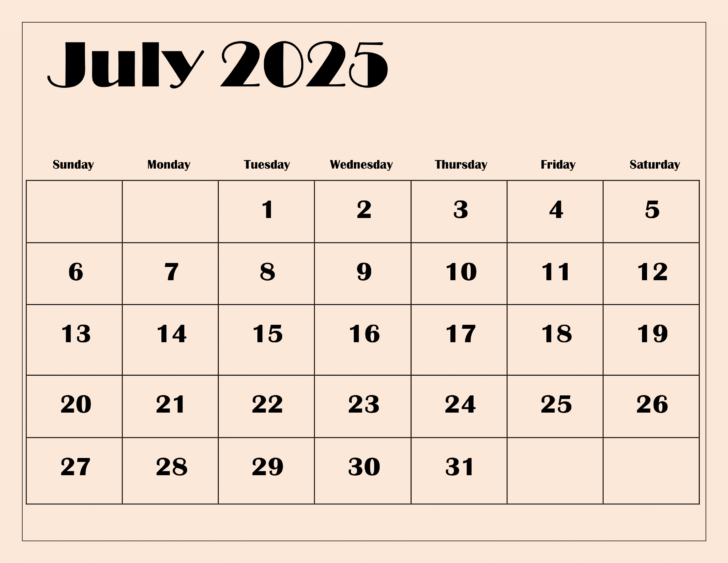 July 2025 Calendar Images