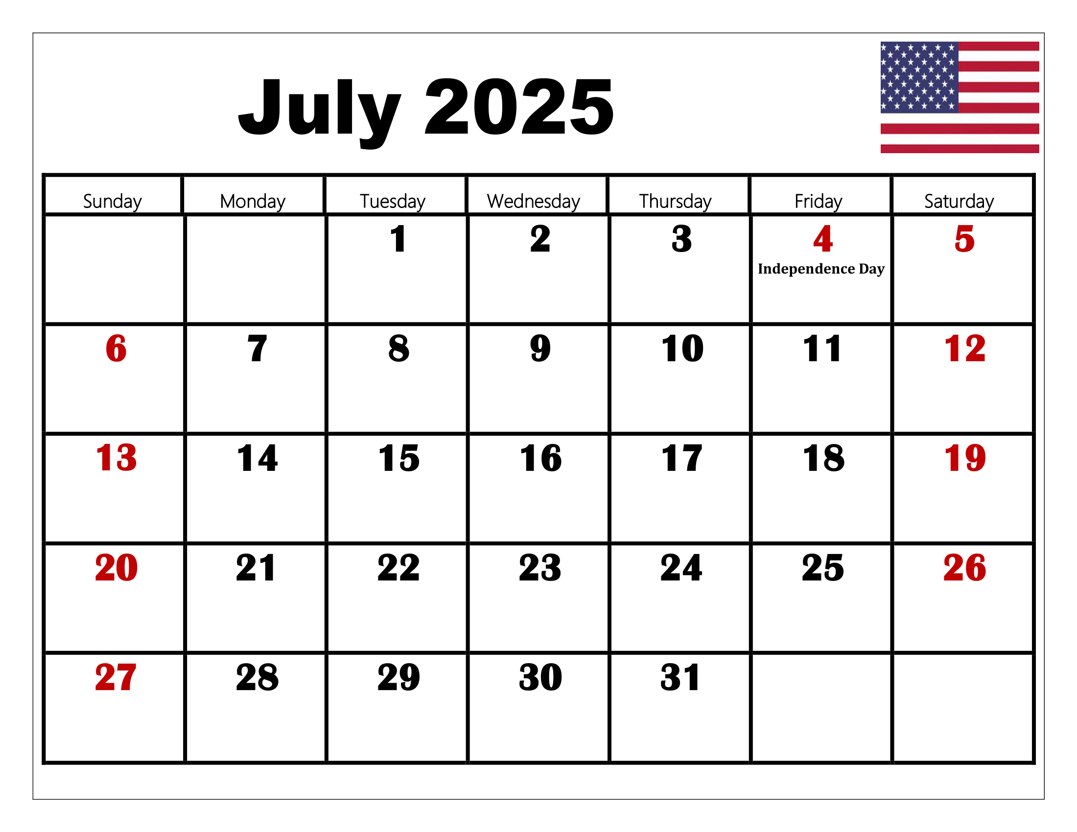July 2025 Calendar Printable Pdf Template With Holidays throughout Free Printable July Calendar 2025 With Holidays