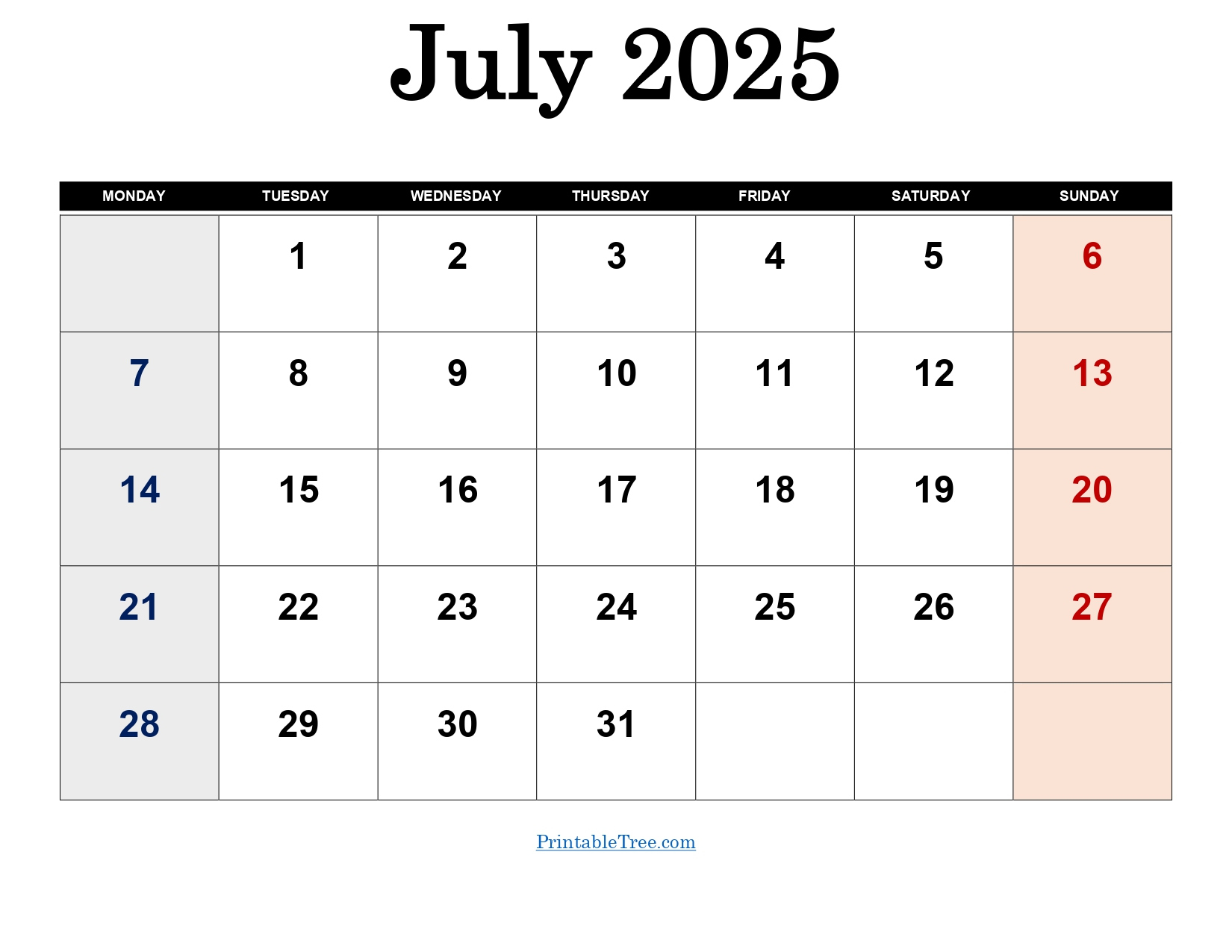 July 2025 Calendar Printable Pdf Template With Holidays with regard to July Calendar 2025 Monday To Sunday