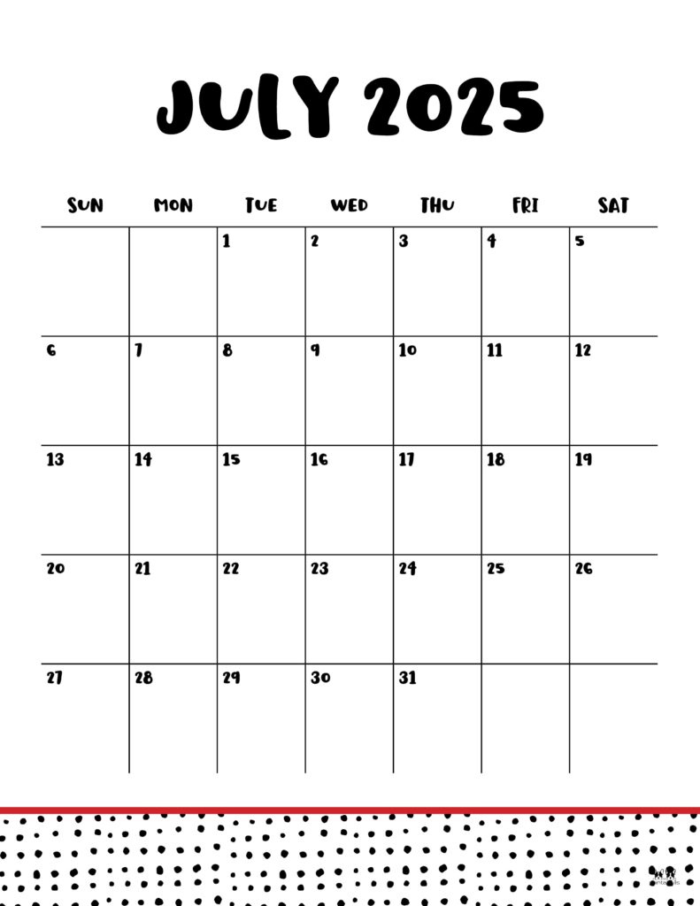 July 2025 Calendars - 107 Free Printables | Printabulls for July 2025 Printable Calendar Vertex42