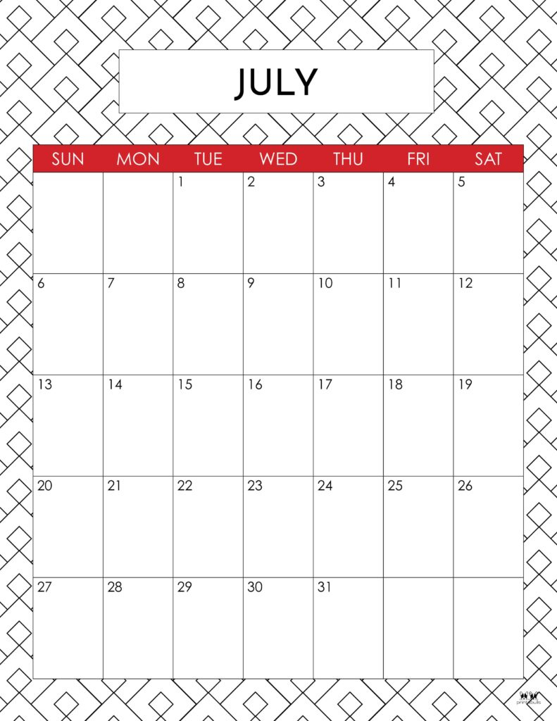 July 2025 Calendars - 107 Free Printables | Printabulls inside July Calendar 2025 Printable With Lines