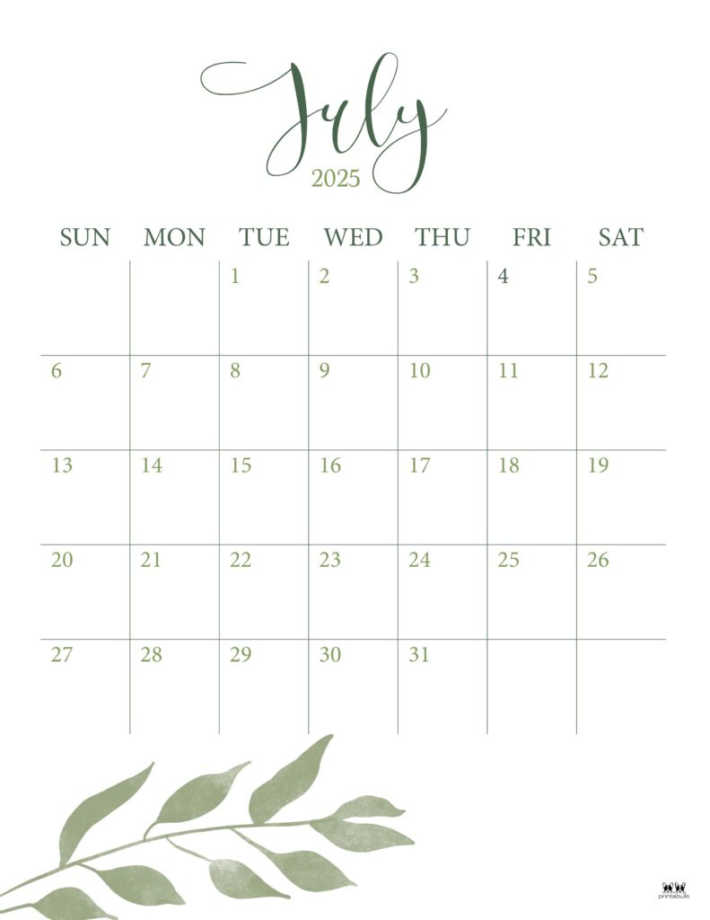 July 2025 Calendars - 107 Free Printables | Printabulls intended for 3 Month Vertical Calendar Printable July 2025