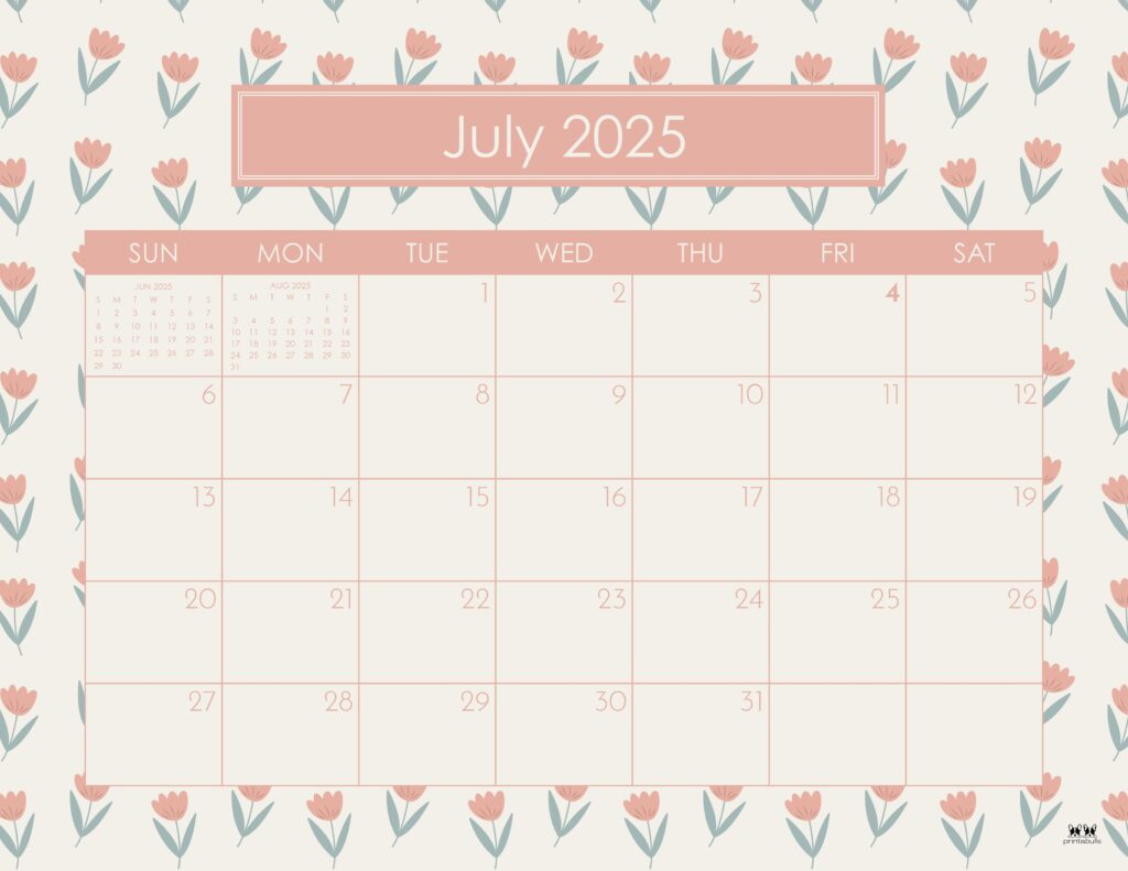 July 2025 Calendars - 107 Free Printables | Printabulls intended for July Calendar 2025 Cute