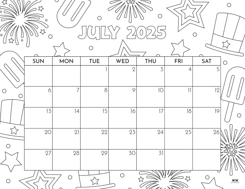 July 2025 Calendars - 107 Free Printables | Printabulls regarding July 2025 Calendar Kids