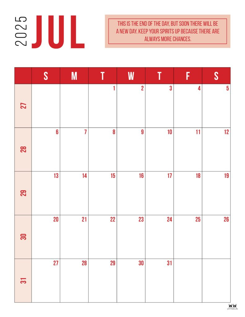 July 2025 Calendars - 107 Free Printables | Printabulls regarding Printable July Calendar 2025 With Lines