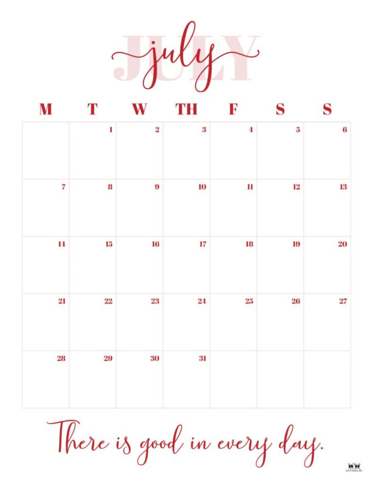 Printabulls July Calendar 2025