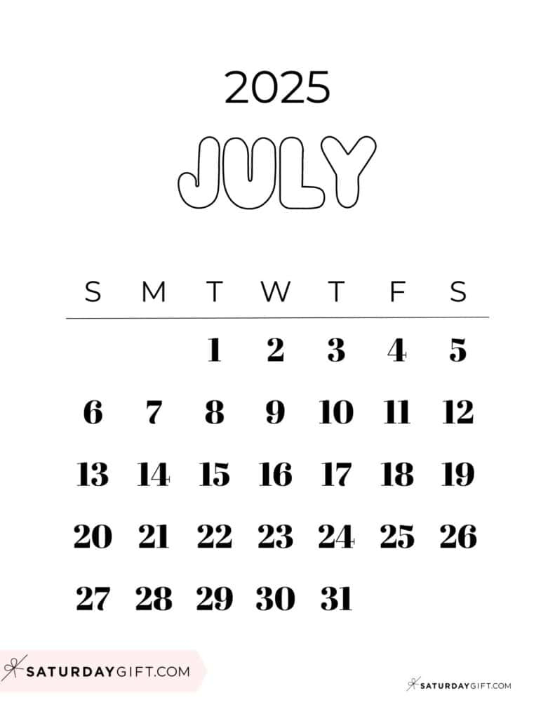 July 2025 Calendars - 23 Cute Free Printable Pdfs | Saturdaygift regarding July 2025 Calendar Father Day