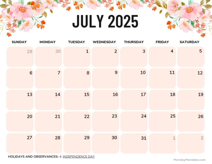 July Calendar 2025 Monday to Sunday