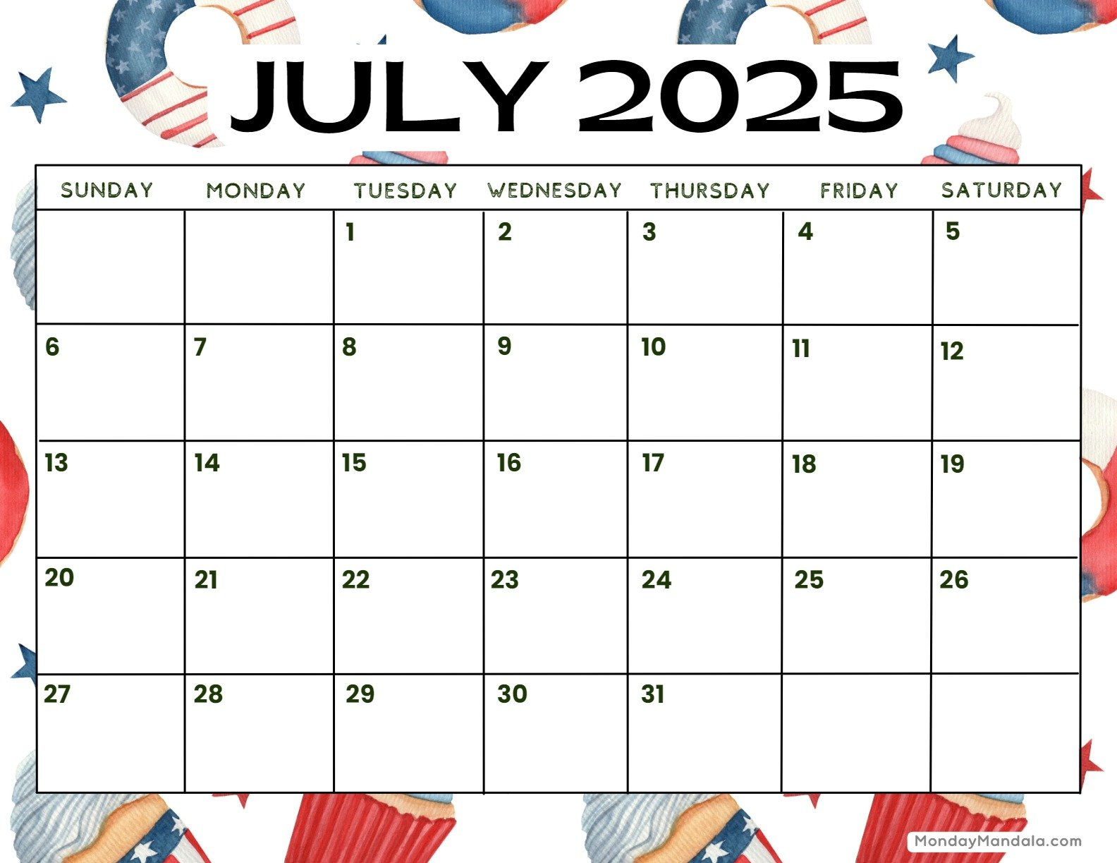 July 2025 Printable Calendar (52 Free Pdf Printables) throughout July 4th 2025 Calendar Date