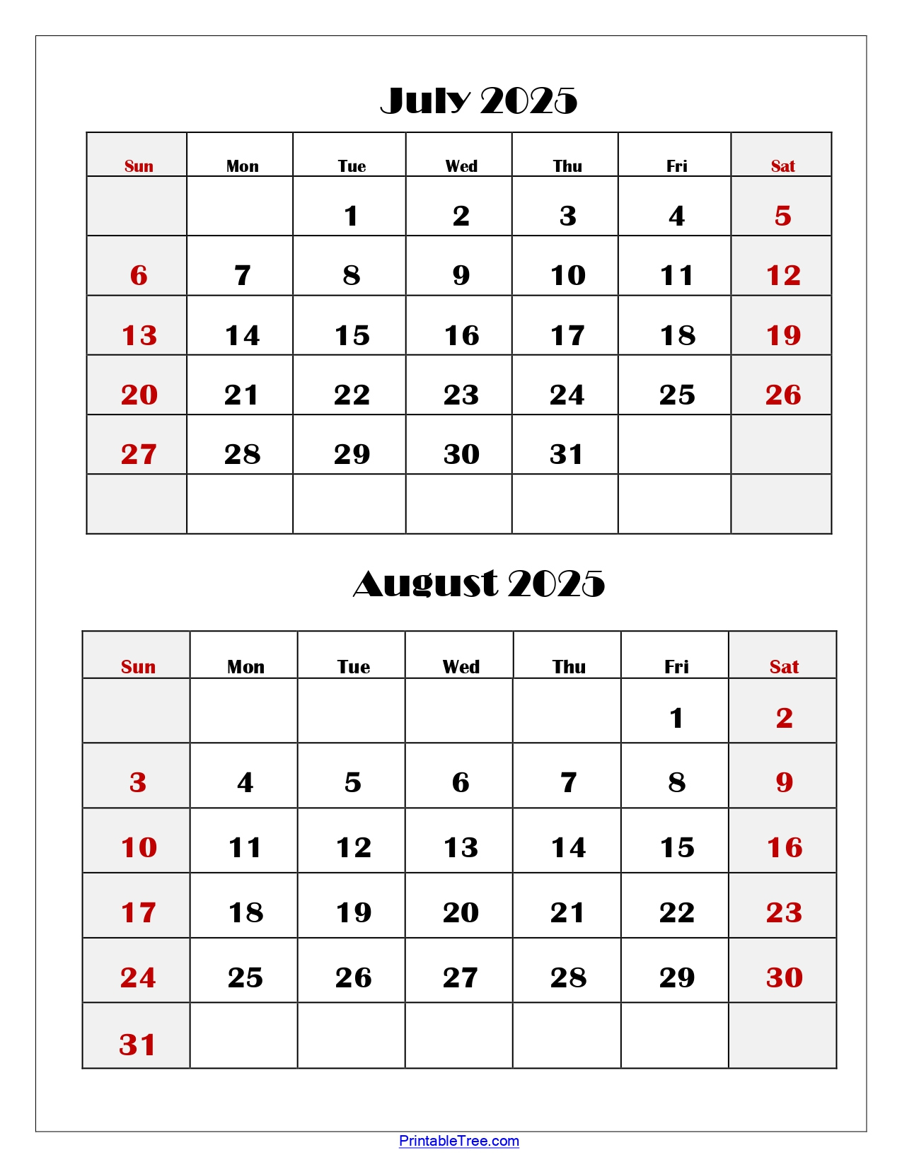 July And August 2025 Calendar Printable Pdf | Two Months Calendar with July And August 2025 Calendar