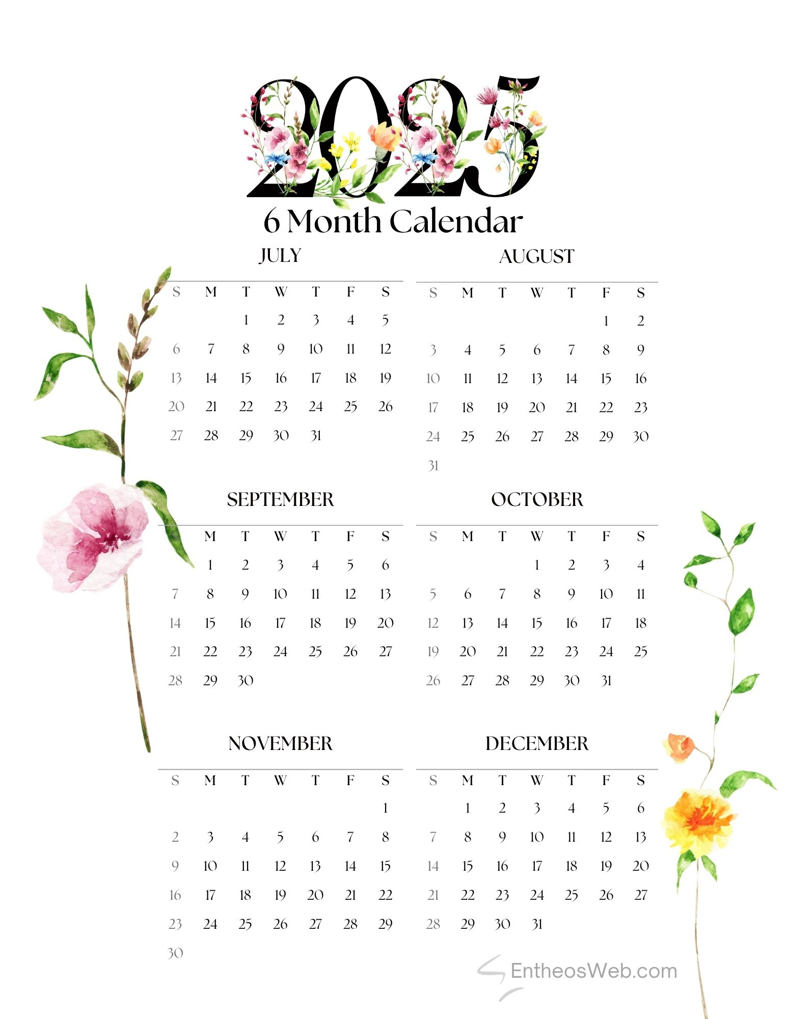 July To December 2025 – 6 Month Calendar Printable | Entheosweb in July To December 2025 Calendar