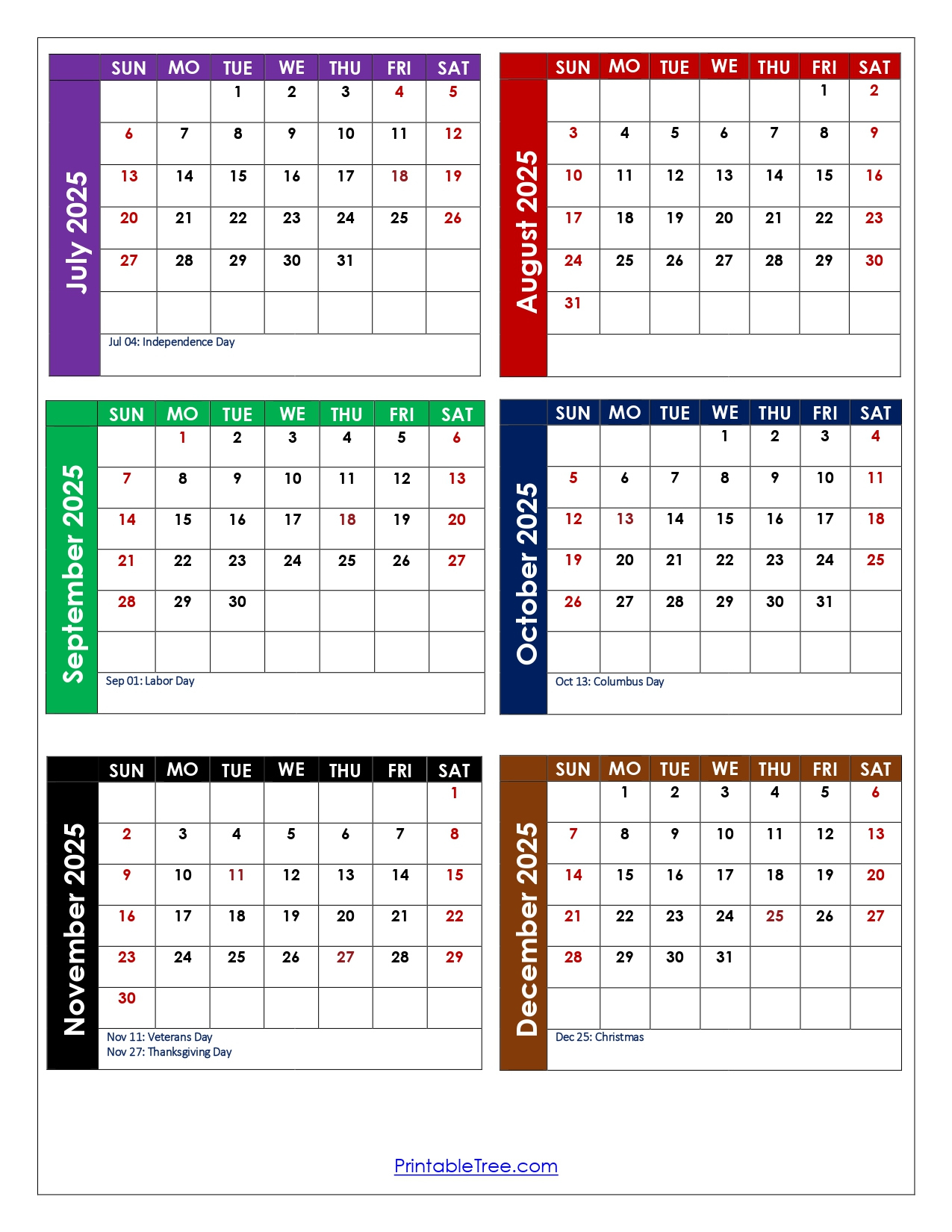 July To December 2025 Calendar Printable Pdf | Six Months Calendar with regard to July To December 2025 Calendar