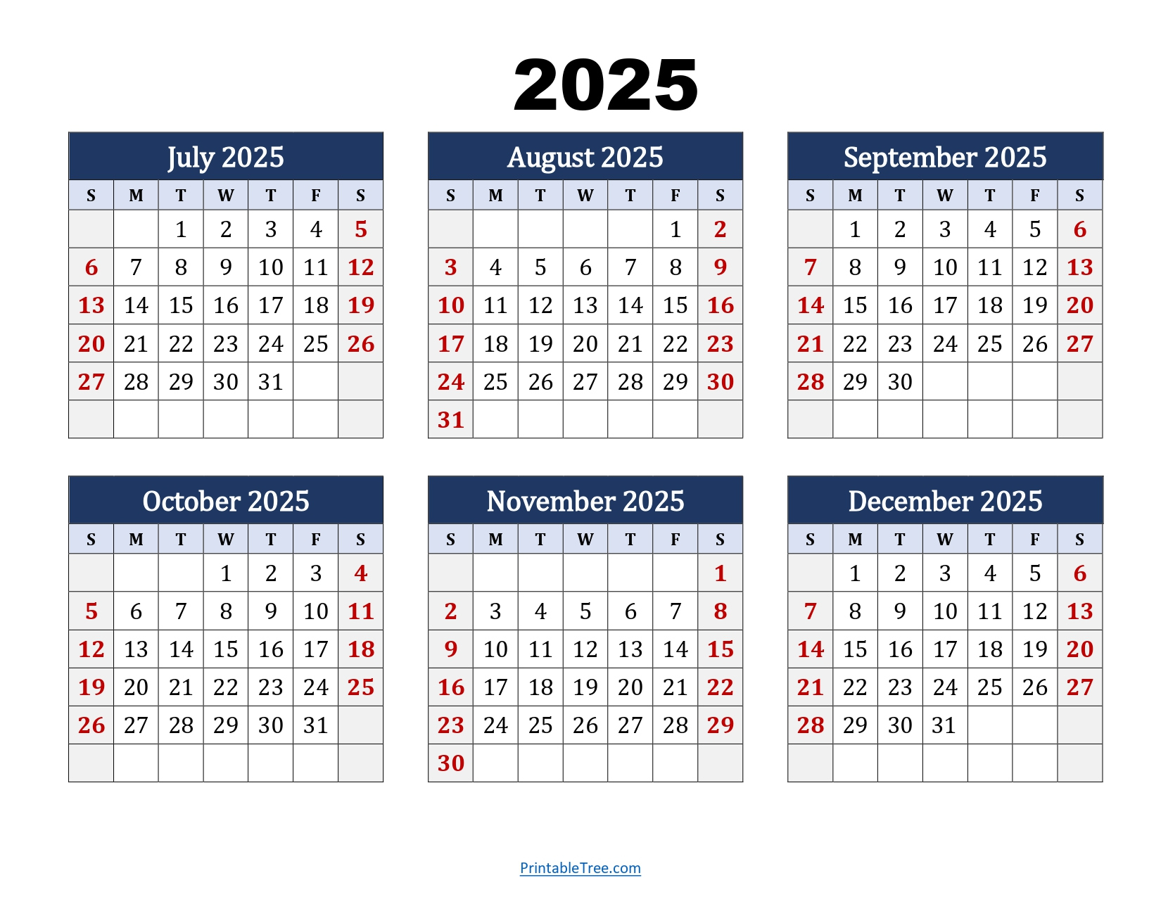 July To December 2025 Calendar Printable Pdf | Six Months Calendar with regard to July To December 2025 Calendar