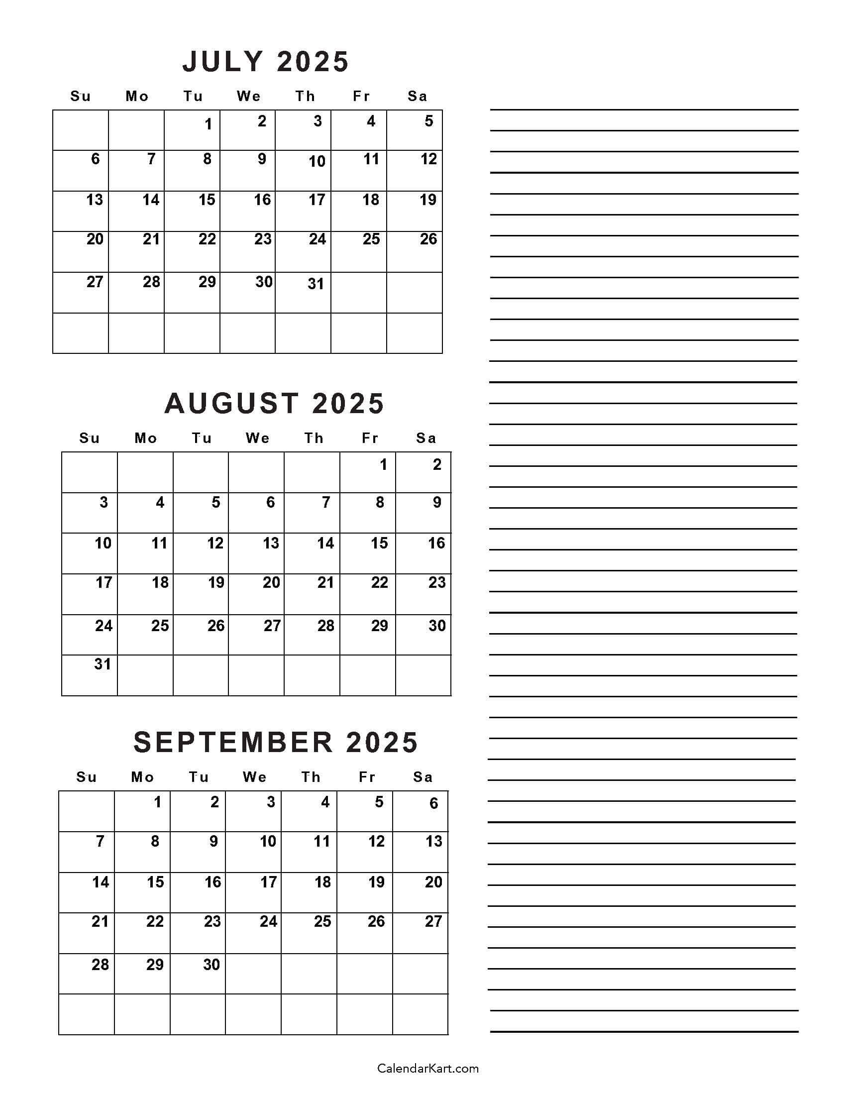 July To September 2025 Calendar (Q3) - Calendarkart regarding 3 Month Calendar July August September 2025
