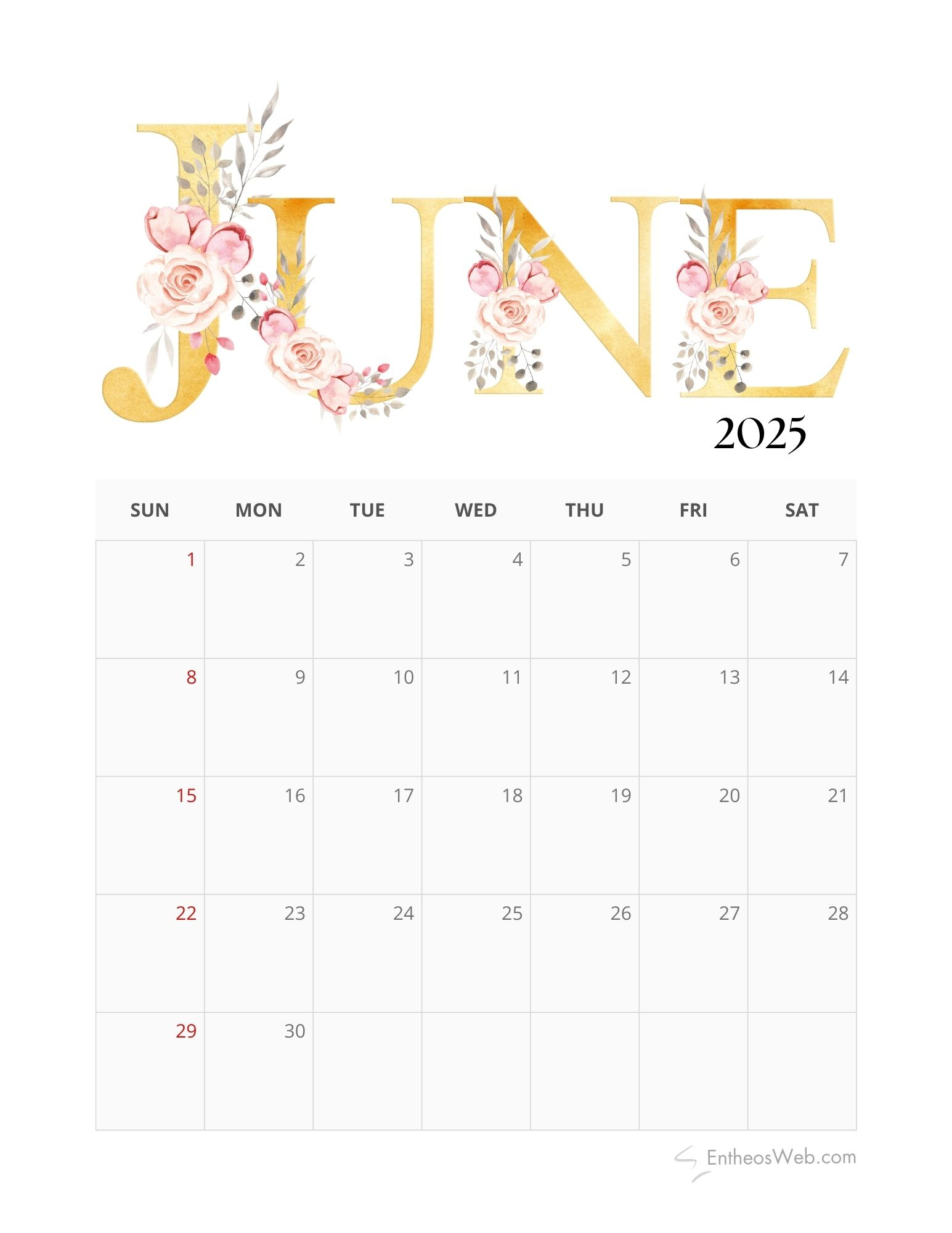 June 2025 Calendar Printables | Entheosweb inside June Printable Calendar 2025 Cute