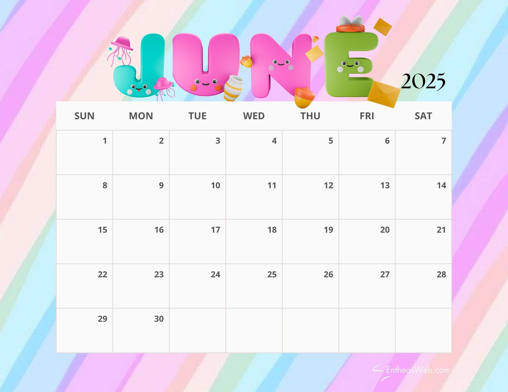 June 2025 Calendar Printables | Entheosweb with regard to June Printable Calendar 2025 Cute