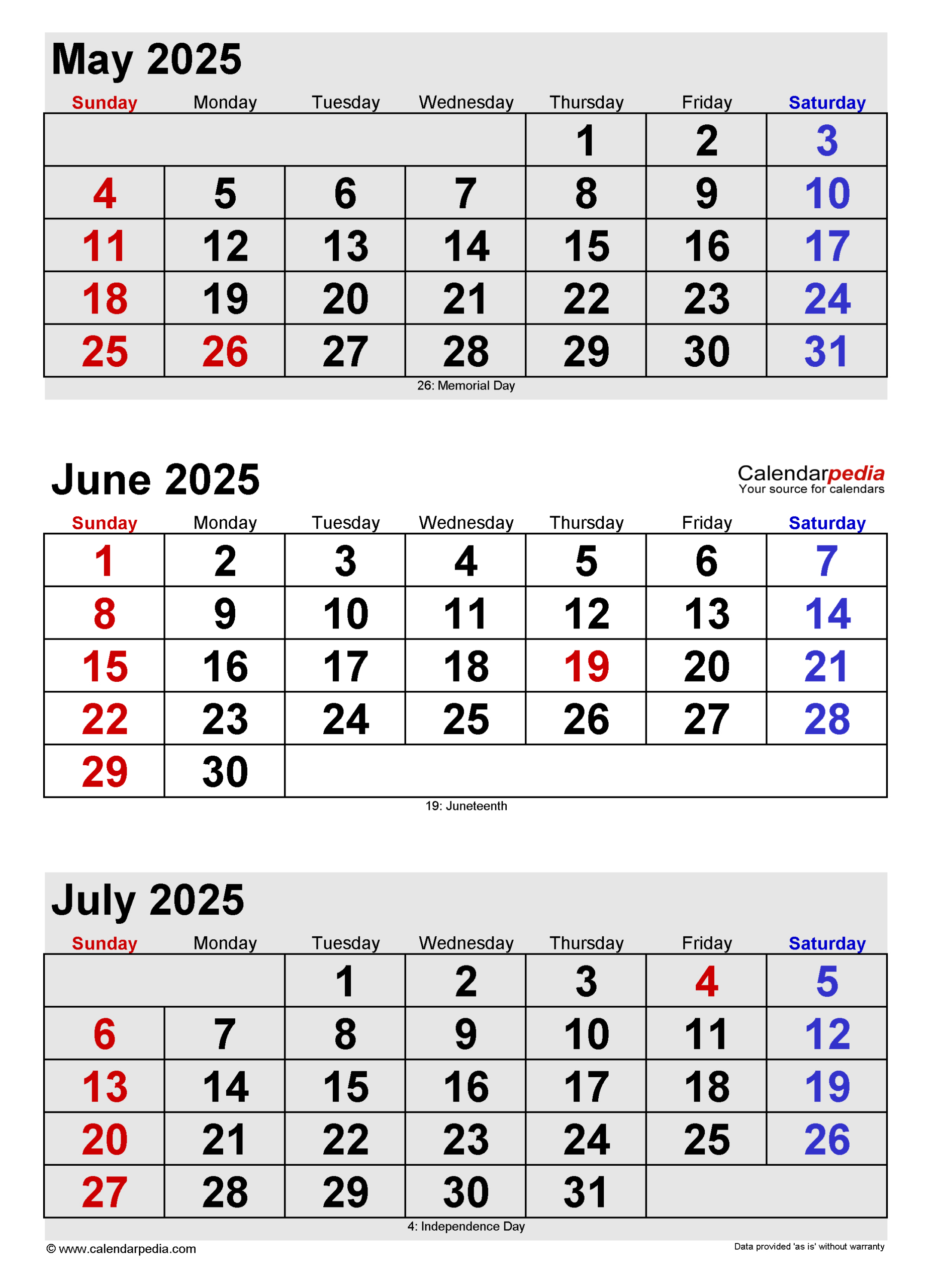 June 2025 Calendar | Templates For Pdf, Excel And Word throughout May to July 2025 Calendar