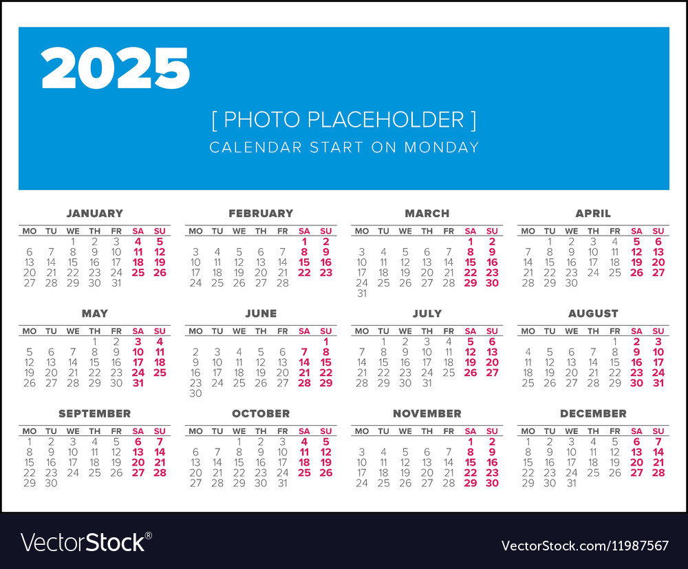 Kalender 2025 Jahre Designvorlage Lizenzfreies Vektorbild for Printable Calendar 2025 Trinidad