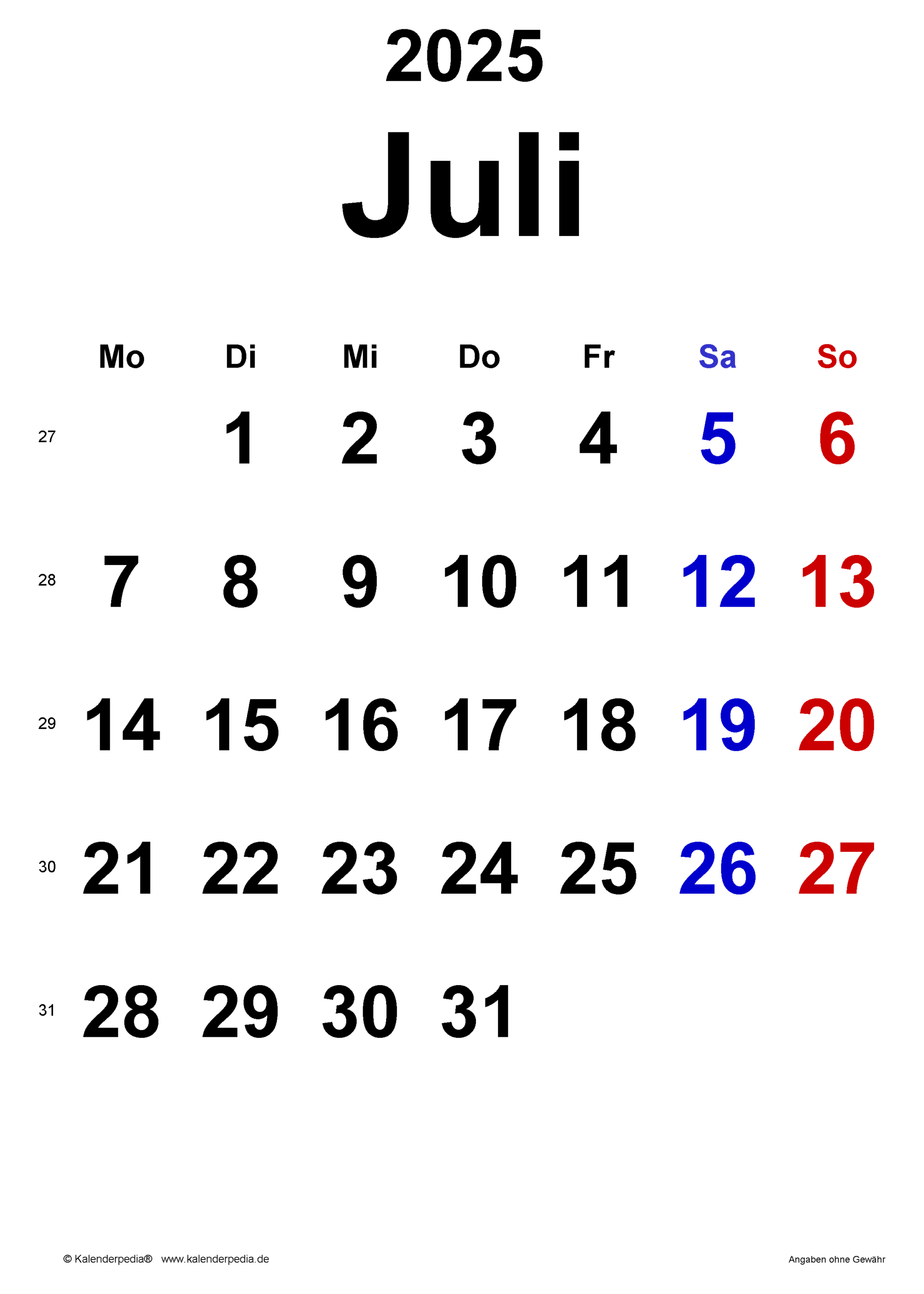 Kalender Juli 2025 Als Pdf-Vorlagen with regard to Wiki Calendar July 2025