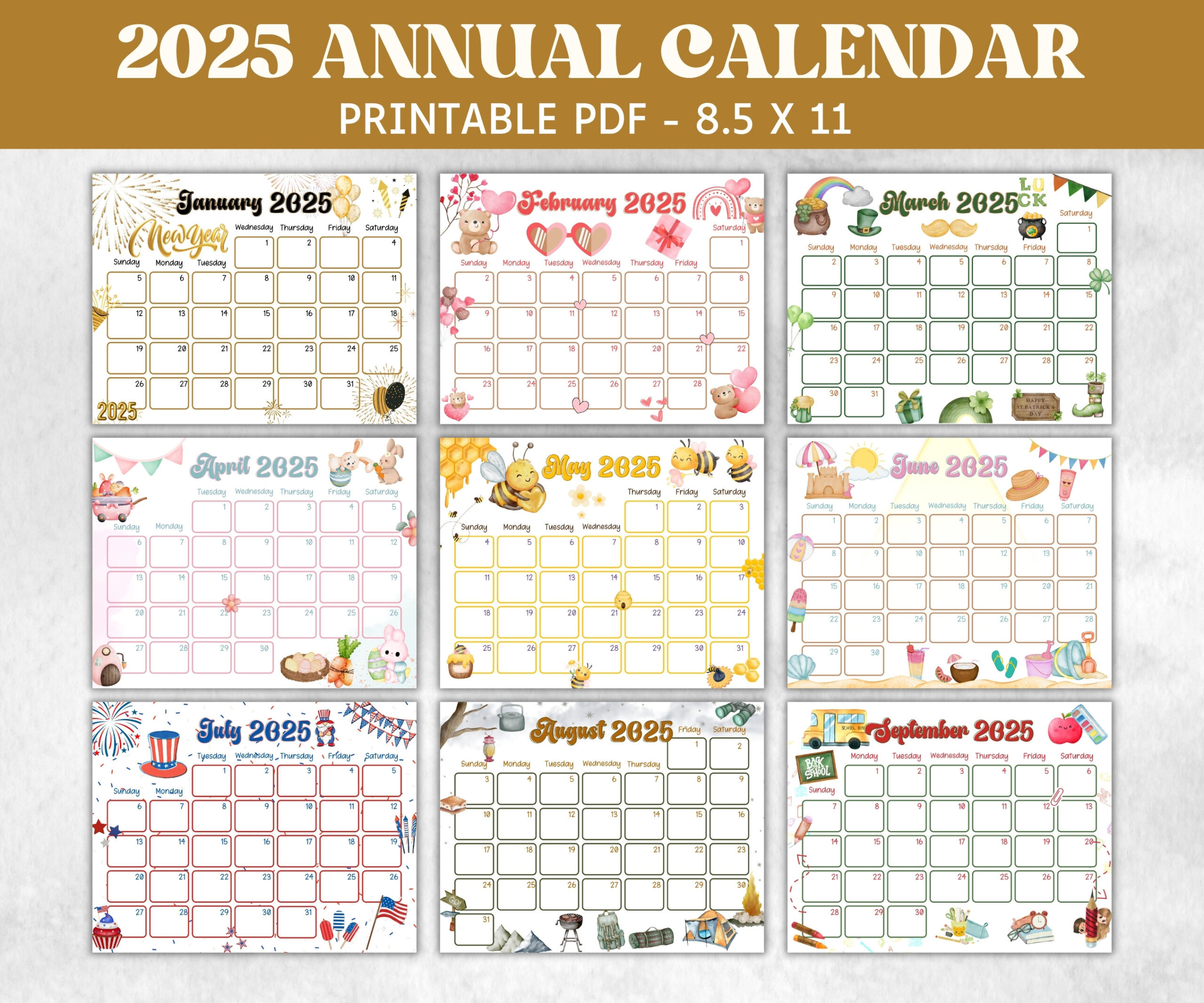 Kids Annual Monthly 2025 Calendar, Printable 2025 Calendar intended for Printable Calendar 2025 Kids