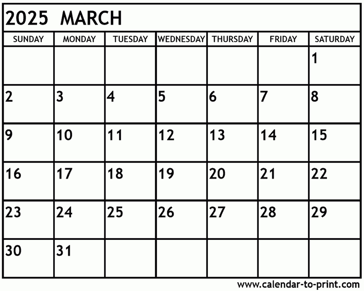 March 2025 Calendar Printable within Free Printable Calendar 2025 March