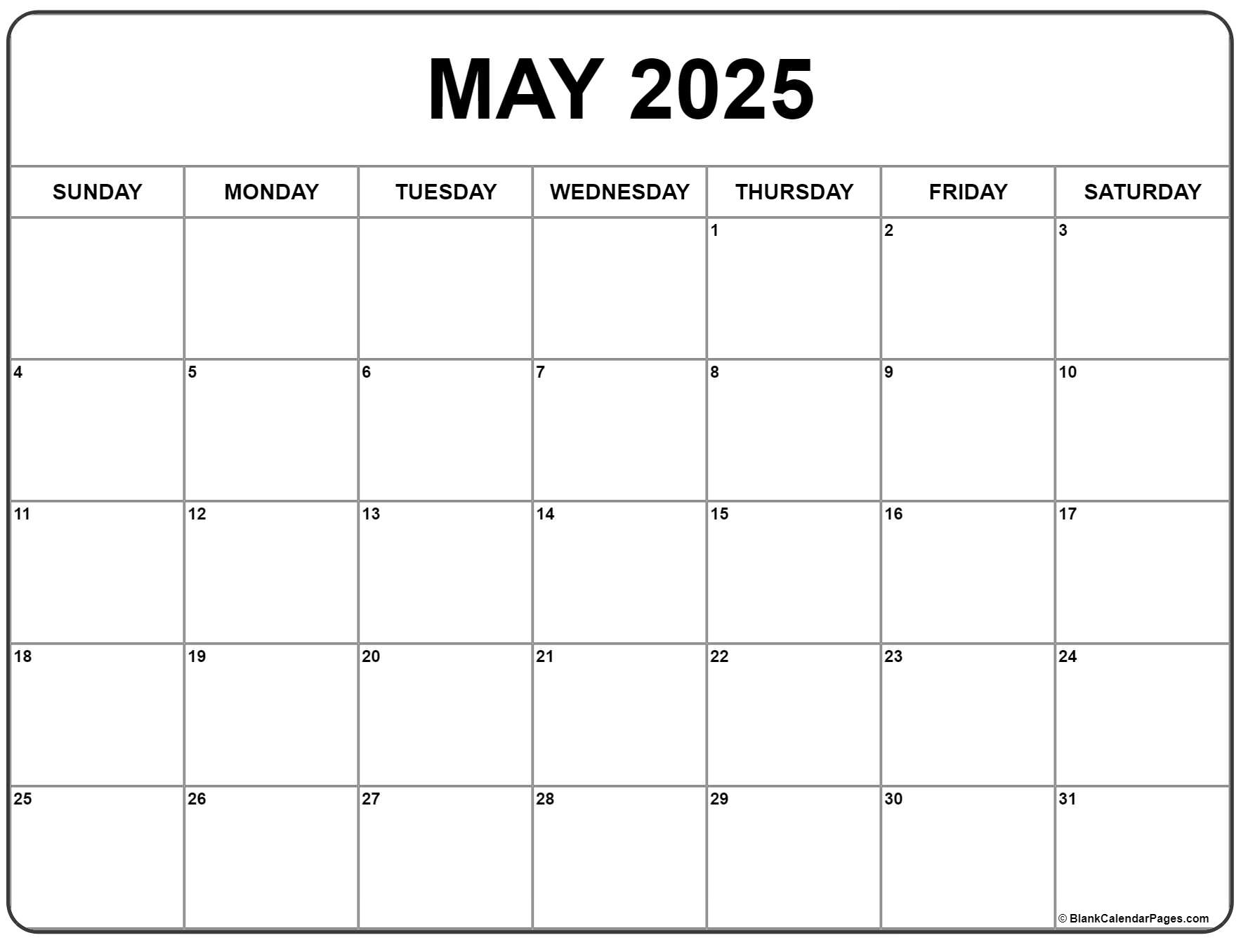 May 2025 Calendar | Free Printable Calendars for May Printable Calendar 2025 Free Printable