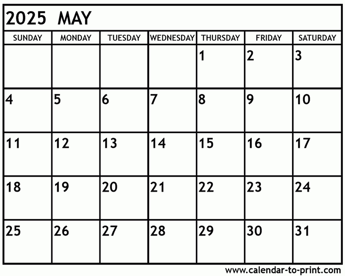 May 2025 Calendar Printable with Free Printable Calendar 2025 Monthly May
