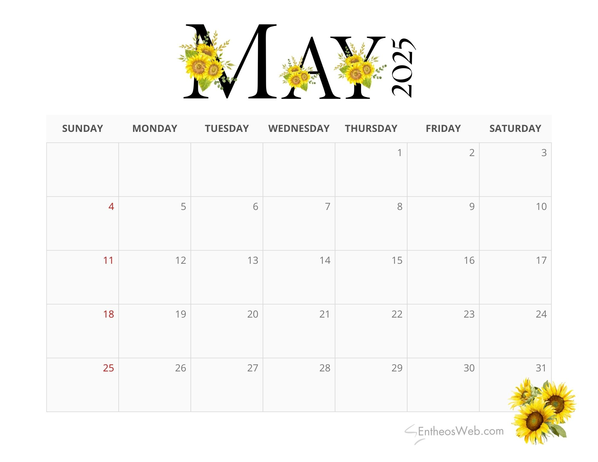 May 2025 Calendar Printables | Entheosweb in Free Printable Calendar 2025 Monthly May