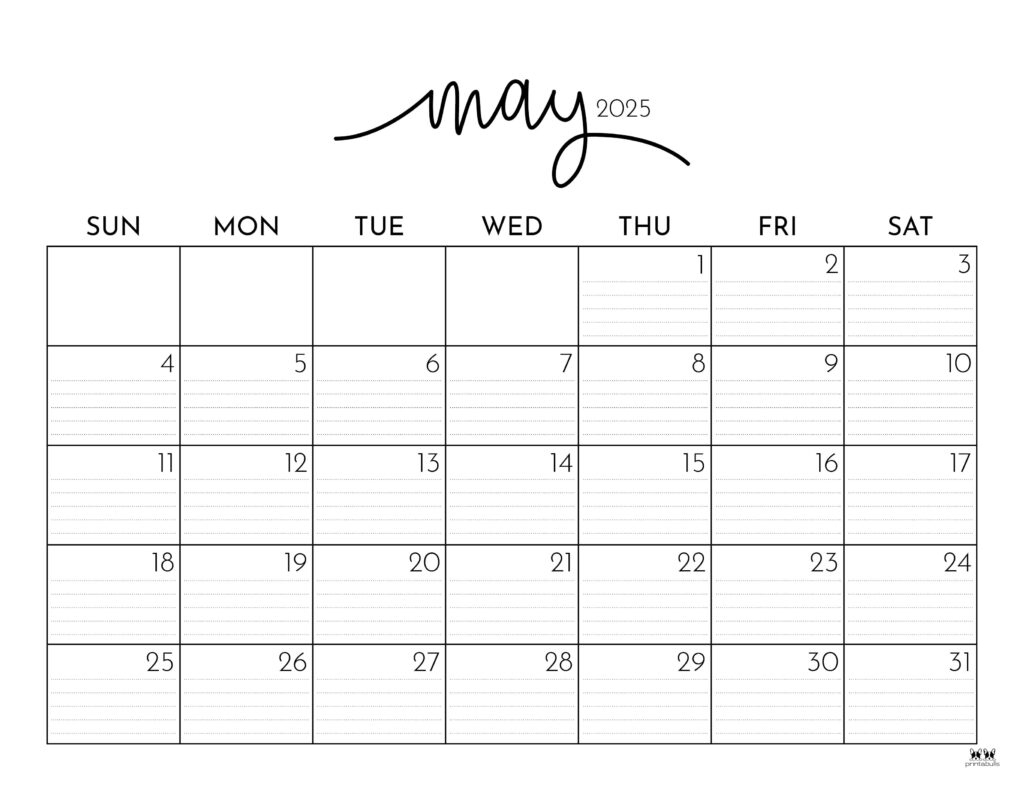 May 2025 Calendars - 107 Free Printables | Printabulls with May Printable Calendar 2025 With Lines