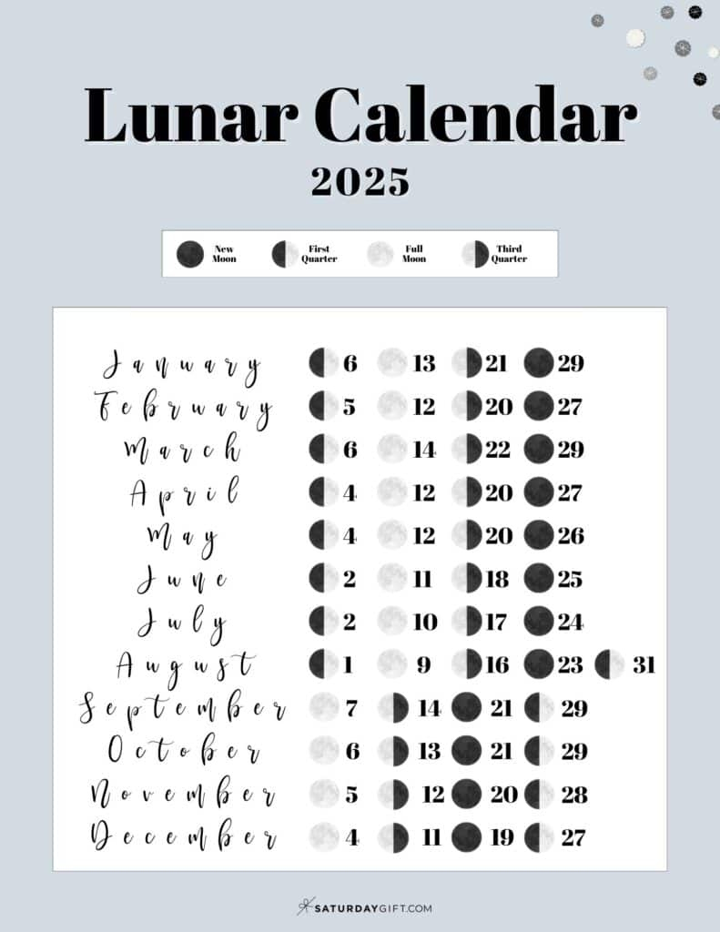 Moon Phase Calendar - 12 Cute &amp;amp; Free Printable 2025 Lunar Calendars with regard to 2025 Full Moon Calendar Printable
