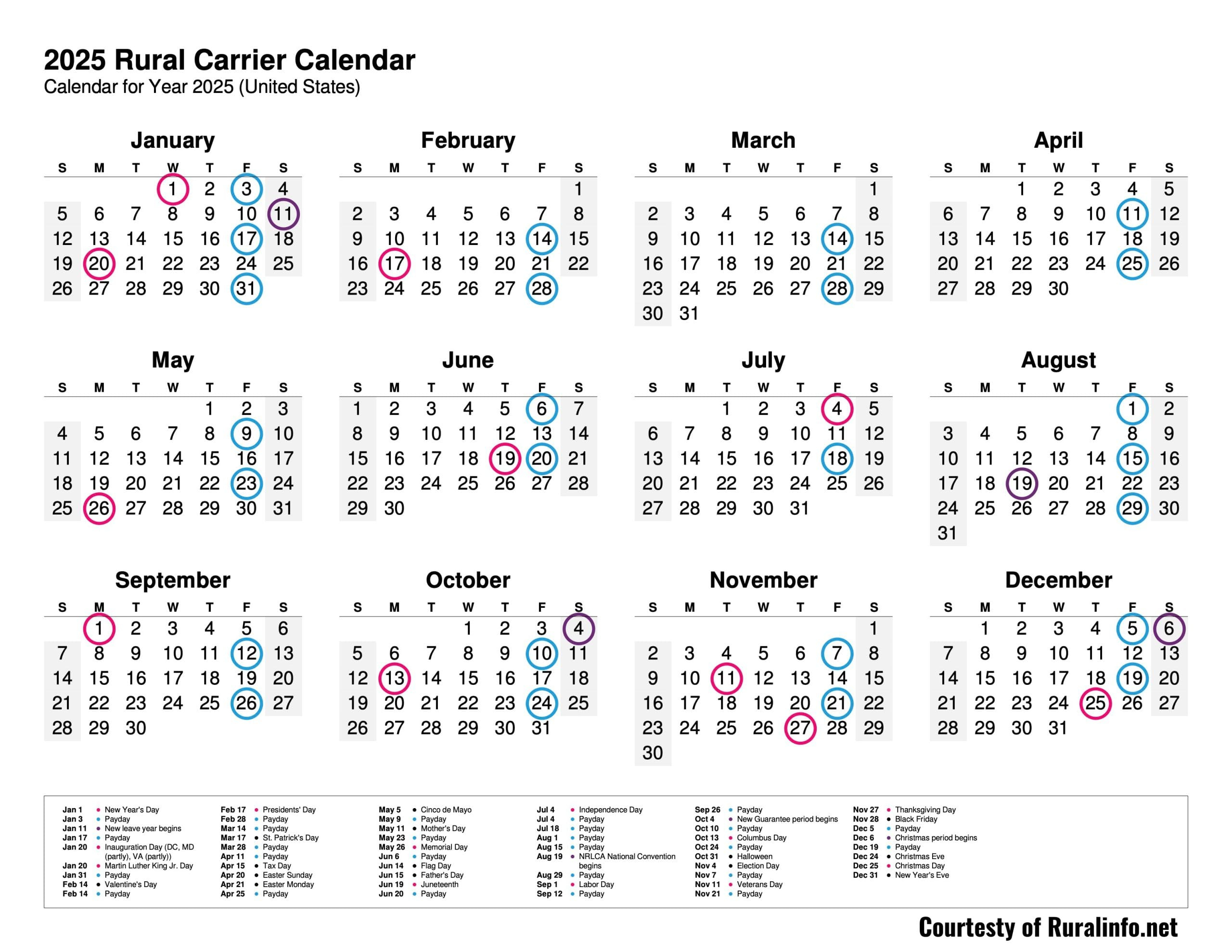 New Printable 2025 Rural Carrier Calendar - Ruralinfo with regard to Postal Calendar 2025 Printable